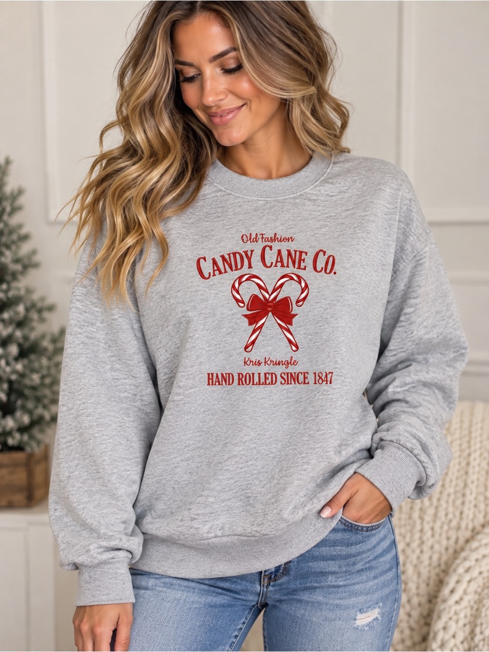 Candy Cane Co. Graphic Sweatshirt - Gray